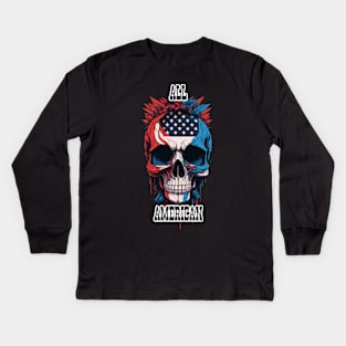 All American 4th of July Skull with the American Flag Kids Long Sleeve T-Shirt